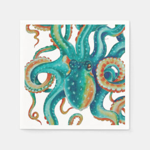 Octopus Aquamarine Wasserfarbe Tentakeln Wasserfar Serviette
