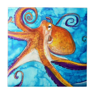 Octopus Aquarell unter Meereskunst Fliese