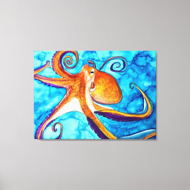 Octopus Aquarell unter Meereskunst Leinwanddruck (Vorderseite)