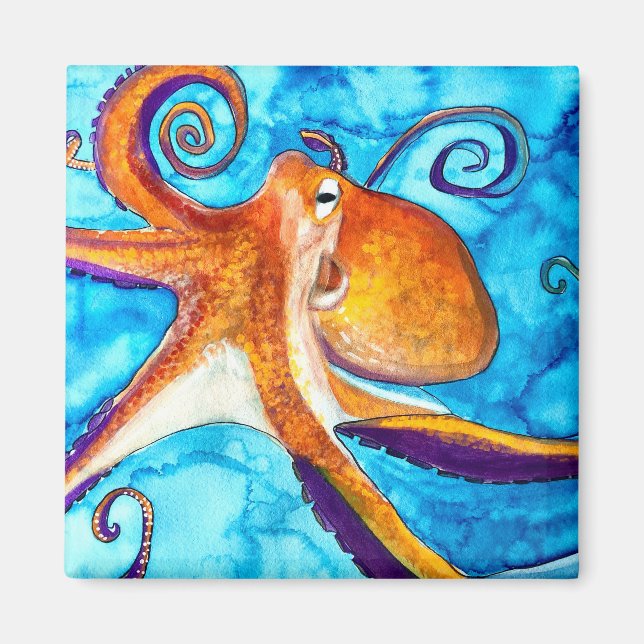 Octopus Aquarell unter Meereskunst Magnet (Vorne)