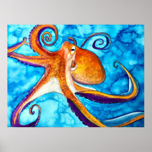 Octopus Aquarell unter Meereskunst Poster