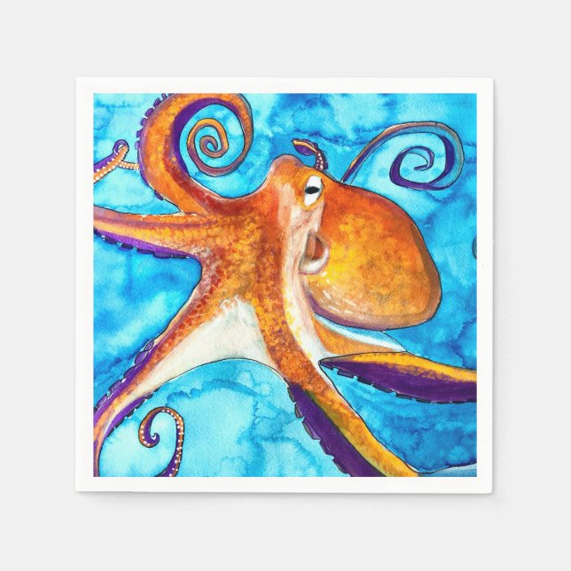 Octopus Aquarell unter Meereskunst Serviette (Vorderseite)