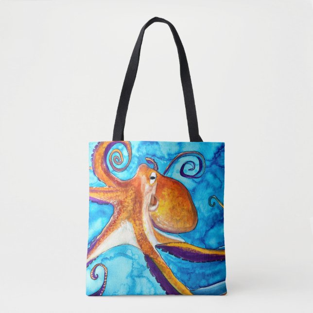 Octopus Aquarell unter Meereskunst Tasche (Vorderseite)