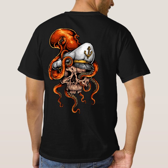 Octopus Attack Captains Skull Nautic T-Shirt (Rückseite)