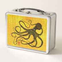 Octopus auf Gelb - Retro-Mittagsschachtel