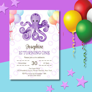 Octopus Ballon Lila Blase Kindergeburtstag Einladung