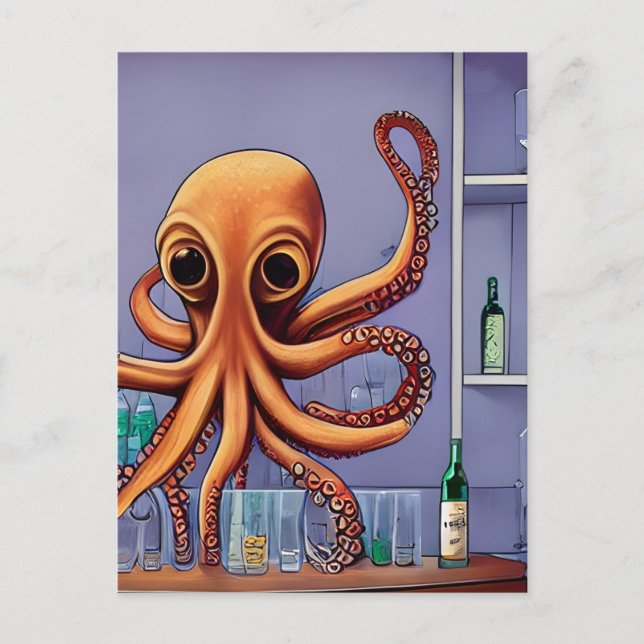 Octopus Barkeeper Postkarte (Vorderseite)