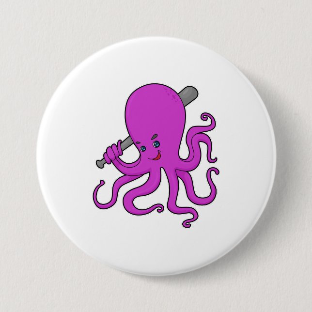 Octopus Baseball Baseballschläger Button (Vorderseite)