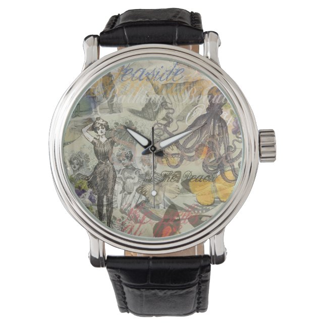 Octopus Beach Antique Coastal Steampunk Armbanduhr (Vorderseite)
