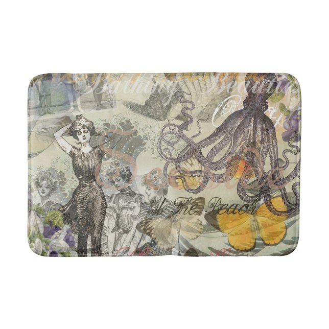 Octopus Beach Antique Coastal Steampunk Badematte (Vorderseite)