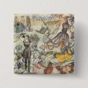 Octopus Beach Antique Coastal Steampunk Button