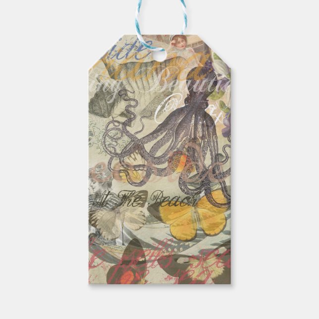 Octopus Beach Antique Coastal Steampunk Geschenkanhänger (Vorderseite)
