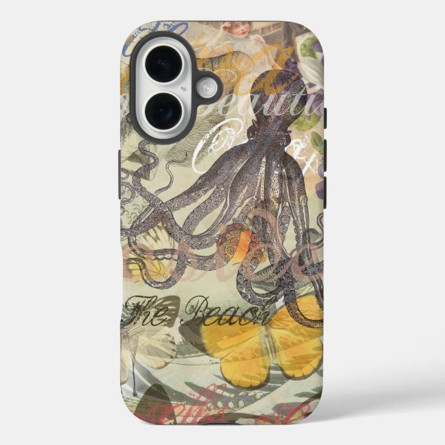 Octopus Beach Antique Coastal Steampunk iPhone 16 Hülle (Rückseite)