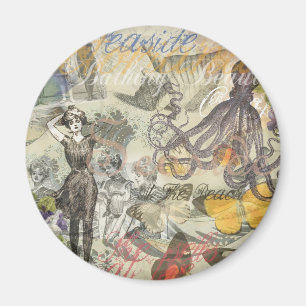Octopus Beach Antique Coastal Steampunk Magnet