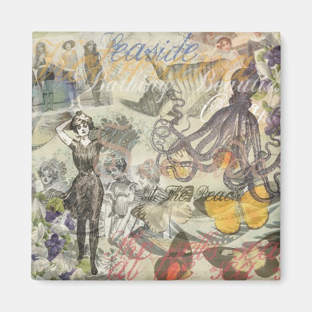 Octopus Beach Antique Coastal Steampunk Magnet (Vorne)