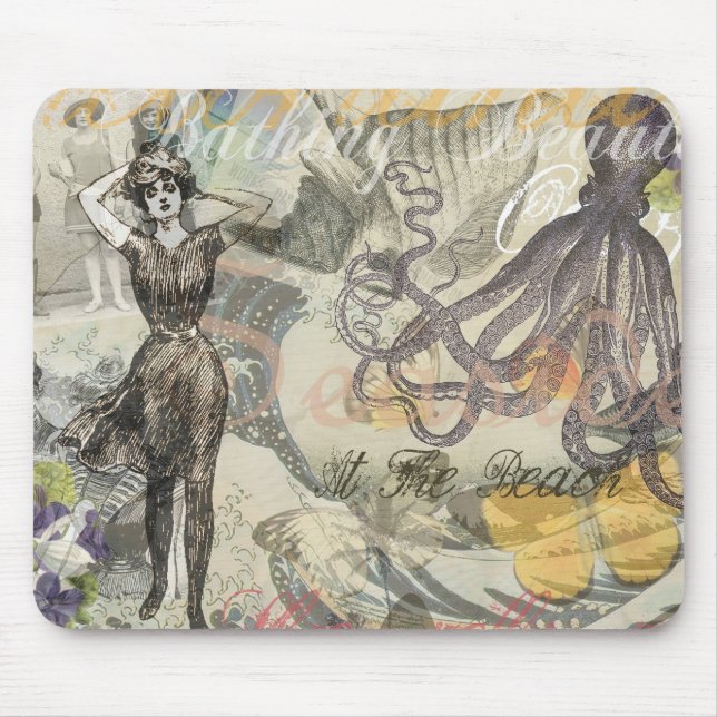 Octopus Beach Antique Coastal Steampunk Mousepad (Vorne)