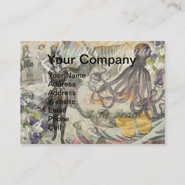 Octopus Beach Antique Coastal Steampunk Visitenkarte (Vorderseite)