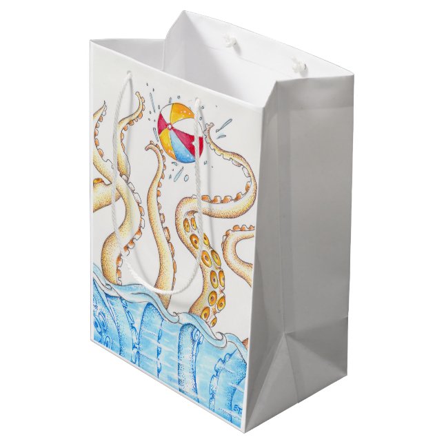 Octopus Beach Ball Mittlere Geschenktüte (Rückseite Schrägansicht)