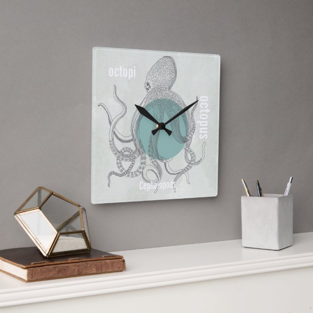 Octopus Beach House oder Meeresbiologe Quadratische Wanduhr (Büro)