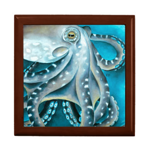 Octopus Blau Aquarellfarbendetails Erinnerungskiste