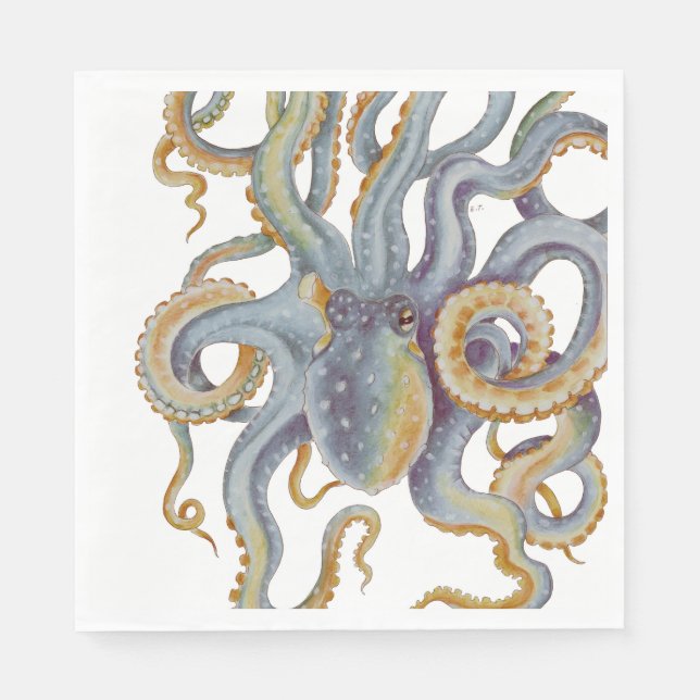 Octopus Blue Pastellfarben Serviette (Vorderseite)