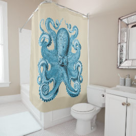 Octopus Blue Vintag Duschvorhang