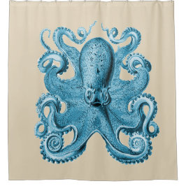 Octopus Blue Vintag Duschvorhang