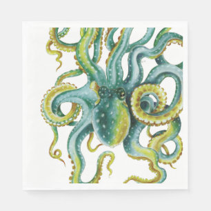 Octopus Blue Watercolor Art Serviette