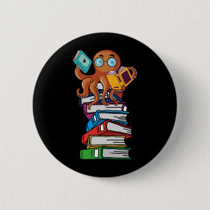 Octopus Book Reading Kraken Library Spaß Reader Button