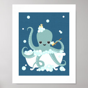 Octopus Bubble Bath Poster Print