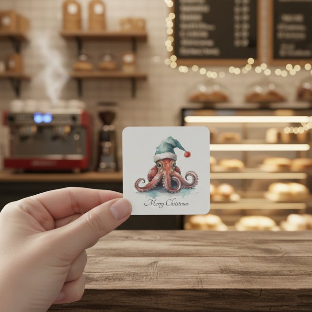 Octopus Christmas Joy, Brauch Quadratischer Aufkleber (Von Creator hochgeladen)