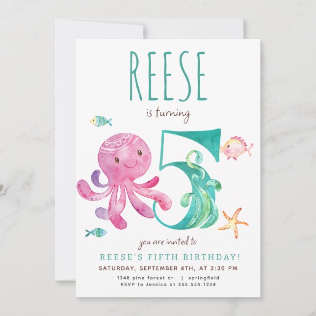 Octopus cinquième anniversaire Invitation (Devant)