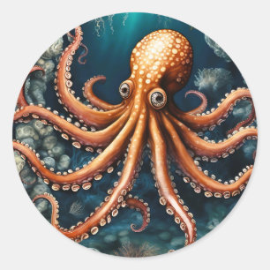 Octopus Deep Blue Runder Aufkleber