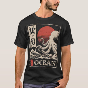 Octopus Deep Ocean Japanische Art der roten Sonne T-Shirt