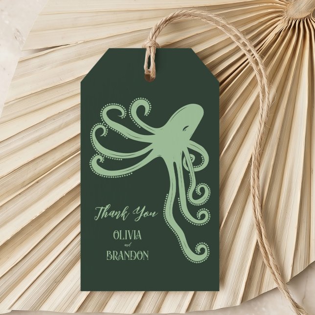Octopus Deep Sea Modern Wedding, Green Geschenkanhänger (Von Creator hochgeladen)