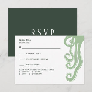 Octopus Deep Sea Moderne Hochzeitsreaktion, grün RSVP Karte
