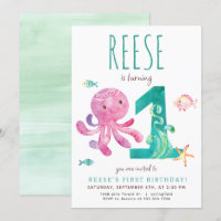 Octopus Einladung zum ersten Geburtstag