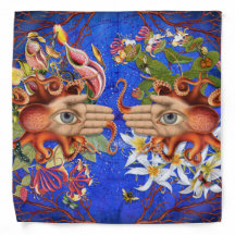 Octopus Floral Bandana Adult/Large 22" x 22"