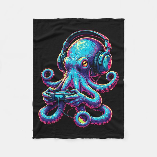 Octopus Gaming Animal Video Games Funny Octopus  Fleecedecke (Vorderseite)
