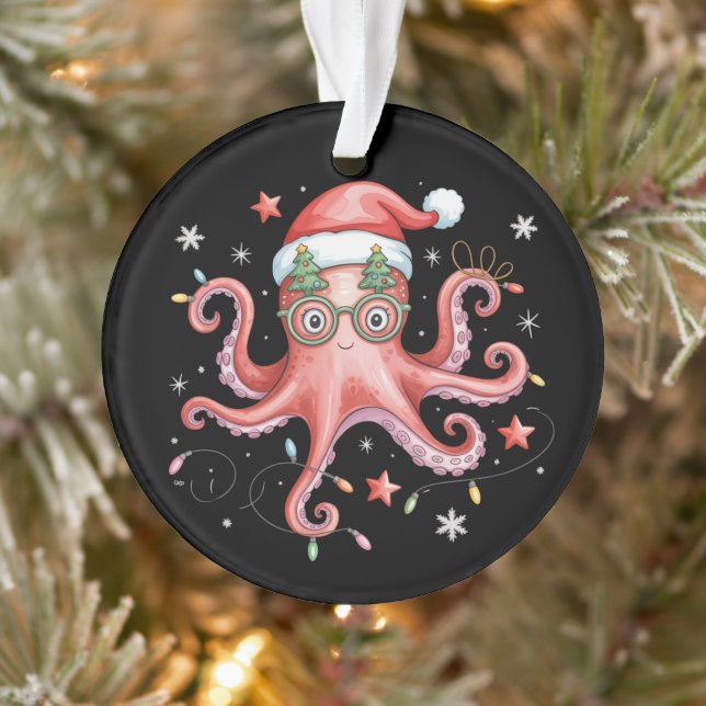 Octopus Glasses Santa Hat Christmas Light Ocean  Ornament (Baum)