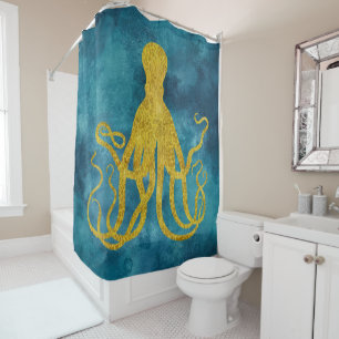 Octopus Gold Leopard Skin Print Aquamarin Aqua B Duschvorhang