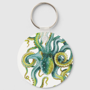 Octopus Green Watercolor Art Schlüsselanhänger
