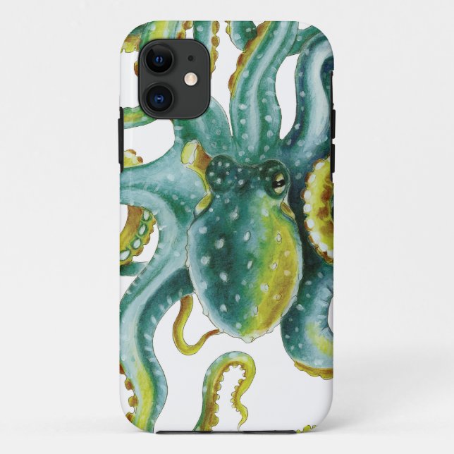Octopus Grüne Wasserfarben Kunst Case-Mate iPhone Hülle (Rückseite)