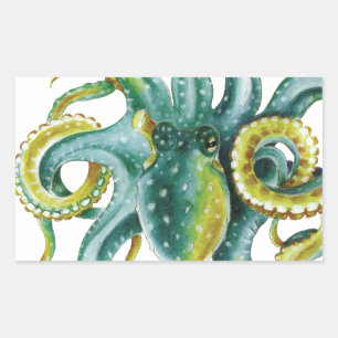 Octopus Grüne Wasserfarben Kunst Rechteckiger Aufkleber