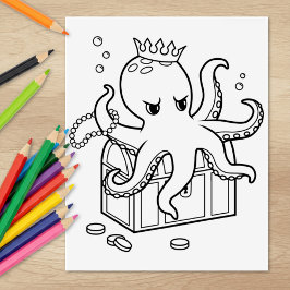 Octopus Guarding Schatztruhe Brustfärbungsseite Gummistempel