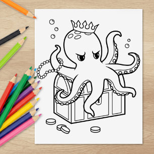 Octopus Guarding Schatztruhe Brustfärbungsseite Gummistempel