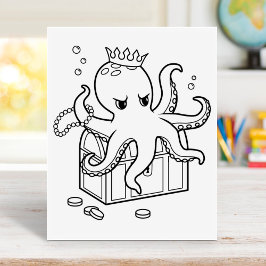 Octopus Guarding Schatztruhe Brustfärbungsseite Gummistempel