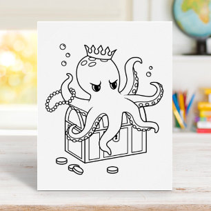 Octopus Guarding Schatztruhe Brustfärbungsseite Poster