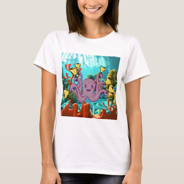 Octopus Handbell Ringer im Meer T-Shirt (Vorderseite)