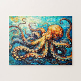 Octopus in Swirling Ocean Oil Painting